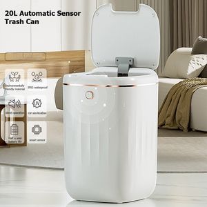Poubelles Poubelle à capteur automatique 20L avec lumière UV poubelle intelligente rechargeable pour salle de bain toilette corbeille avec couvercle maison 230830