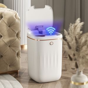 Afvalbakken 24l SMART Trash Bin met UV Light Automatische sensor kan afval voor keukenbadkamer toiletafvalbasket met deksel 230926