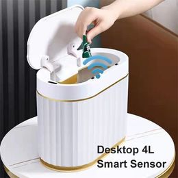 Poubelles 4L capteur intelligent poubelle bureau panier à papier luxe Induction automatique pour salle de bains toilette étanche 220927
