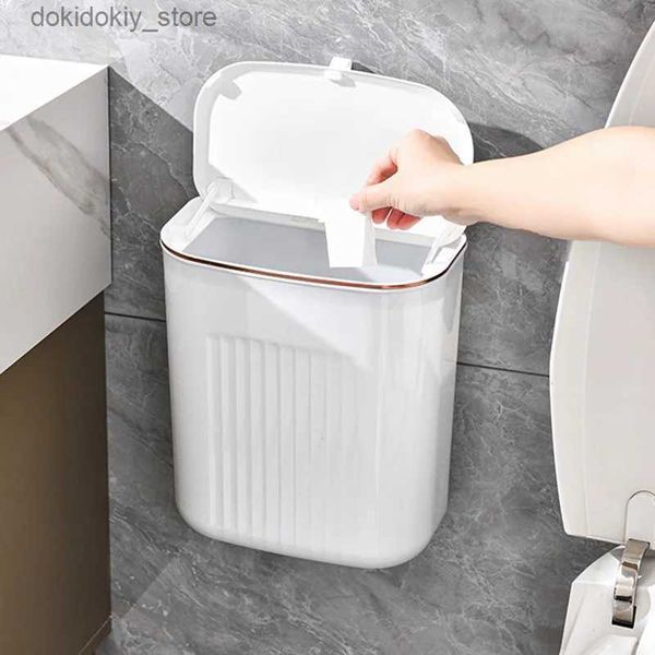 Contenedores de desechos 8/11 late basura basura montado en la pared Bin de basura Hanin con tapa Arbae Bin para baño de cocina impermeable de basura estrecha l49 L49