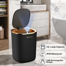 Contenedores de basura Baño Sensor inteligente Bote de basura 12L Cubo de basura de lujo Contenedor automático para cocina Inodoro Papelera Hogar 231204