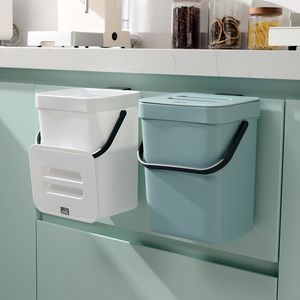 Poubelles Poubelle à compost pour comptoir de cuisine à suspendre Petite poubelle avec couvercle sous évier 3L 5L Seau à compost montable Poubelles de cuisine 230306