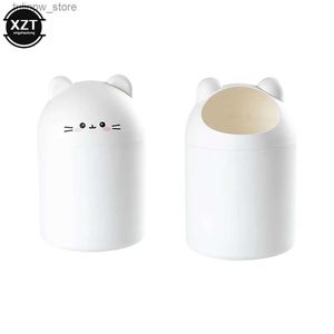 Afvalbakken Leuke beren Desktop Trash Can Mini Children Dent opslag emmer met deksel huishouden creatieve woonkamer slaapkamer afval bin box l46