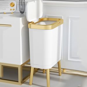 Poubelles Poubelles à la mode Poubelle de luxe dorée à grande capacité pour cuisine salle de bain Poubelle en plastique créative à pied haut 230605