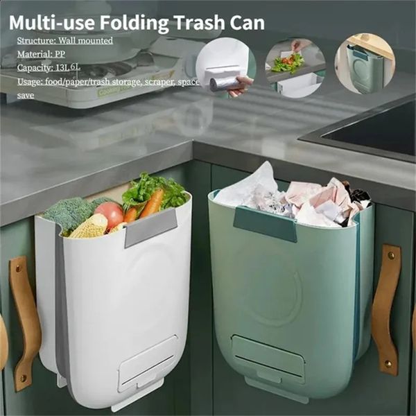 Poubelles Poubelle pliante avec grattoir boîte de rangement pour cuisine corbeille papier recycler broyeur à déchets poubelle poubelle seau poubelle 231214