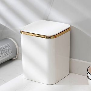 Afvalbakken gouden luxe bureaublad vuilnisbak kan slaapkamer keukenkantoor mini tafel vuilnisbak met persbedekking 230306