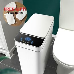 Afvalbakken Intelligente inductie Automatische flip prullenbak kan huishoudelijke badkamer smalle drukring afval sorteren waterdichte afval kan 230311