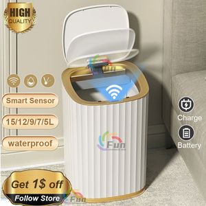 Poubelles Capteur intelligent poubelle ménage automatique poubelle électronique cuisine poubelle toilette étanche poubelle de rangement étroite 230330