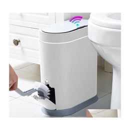 Cubos de basura Joybos Sensor inteligente Cubo de basura Electrónico Matic Baño Cubo de basura Inodoro doméstico Impermeable Costura estrecha 220408 Drop D Dhgoh