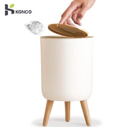 Poubelles Konco poubelle à pied haut en plastique couvercle de presse de bureau poubelle ronde poubelle salon toilettes cuisine seau à ordures 231031