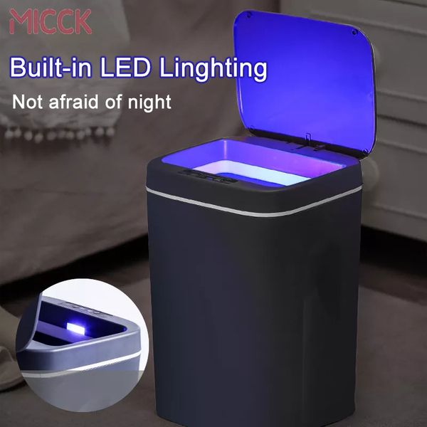 Cubos de basura MICCK Cubo de basura con sensor automático 141618L Cubo de basura de cocina con cubo de luz LED para baño Limpieza del hogar y pedido 230331