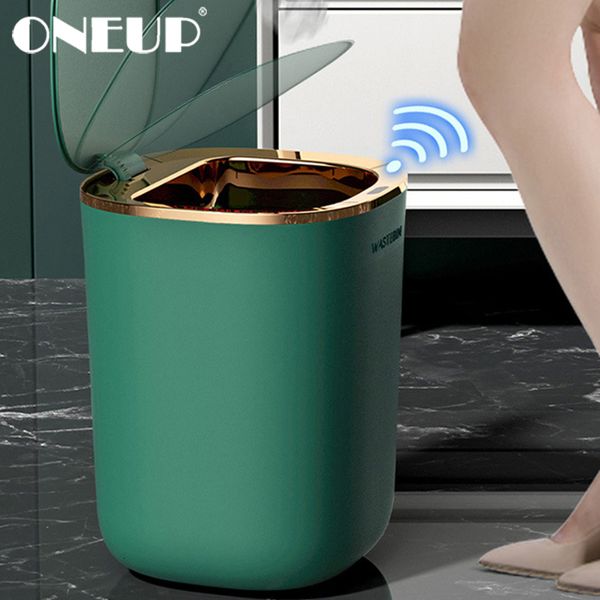 Contenedores de basura Oneup Luz de lujo Bote de basura Basura de inducción inteligente con tapa para el hogar Cocina Aseo Accesorios de baño Limpieza 230505