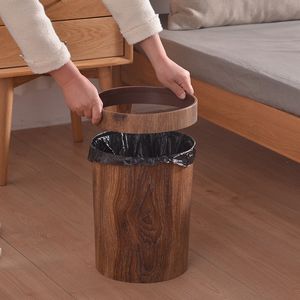 Afvalbakken retro imitatie houten graan afval kan huishouden creatieve woonkamer keuken badkamer papieren mand plastic zonder dekking large 230306