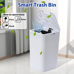 Poubelles SDARISB Smart Sensor Trash Can Coup de pied automatique Poubelle blanche pour cuisine salle de bain Étanche 8,5-12L Poubelle électrique 230724