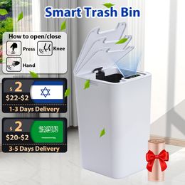 Poubelles SDARISB Smart Sensor Trash Can Coup de pied automatique Poubelle blanche pour cuisine salle de bain étanche 8512L électrique 230531