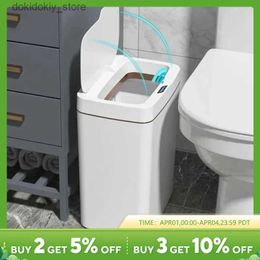 Bacs de déchets Smart Bathroom Trash Can Automatic Bain Electronic Trash Can White Whiteless Smart Smart Sensor Smart Arbae Bin Home Smart 15L L49