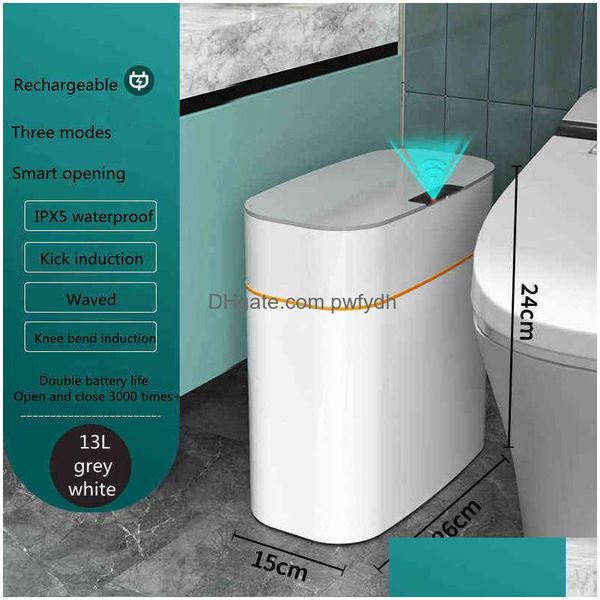 Contenedores de basura Smart Sensor Matic Electronic Garbage Can DWaterproof Baño Aseo Agua Agua Estrecha Costura Basurero 211229 Drop Delive DHCQU