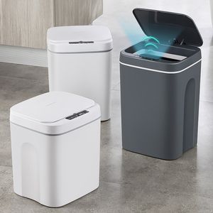 Contenedores de basura Botes de basura inteligentes Sensor automático para baño Cocina Bote de basura con luz LED Sala de estar inteligente Reciclaje 230331