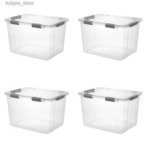 Afvalbakken Sterilite 80 Qt.Hingelid opbergdoos Plastic platte grijze set van 4 opslagbin opslagmand L46