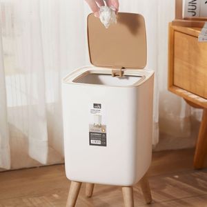 Afvalbakken Prullenbak met deksel Pers Dust bin voor woonkamer toilet badkamer keuken vuilnisbak emmer imitatie houten afval blik 7l 230306