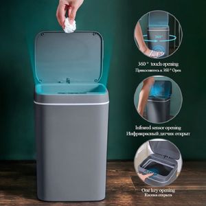 Waste Bins VOGSIC Smart Infrared Sensor LED Trash Can With Lid Garbage Bag Box Large Capacity Garbage Bin Accessories House Cleaning Tools 230306