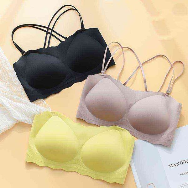 Wasteheart Nouveau pour les femmes Skin Jaune Soutiens-gorge rembourrés sans fil Push Up Bralette Soutiens-gorge une pièce sans couture Maiden Cup A B Sous-vêtements T220726