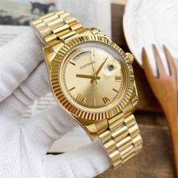 Reloj 41mm Hombres Reloj mecánico automático Fecha de acero inoxidable Número romano Oro Impermeable Es Pareja Día de las mujeres