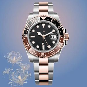 horloge aaa designer horloges hoge kwaliteit 126711 gmt horloge 40 mm Klassieke zwarte koffie keramische bezel dubbele tijdzone rose Zwitsers horloge goud en fijn staal herenhorloge met doos