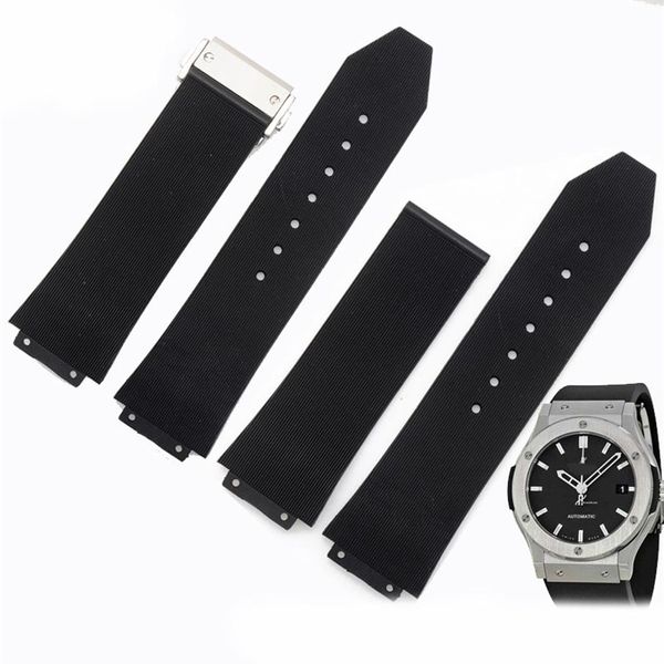 Accesorios de reloj 23 mm 26 mm 28 mm Mujeres Despliegue de acero inoxidable Broche Strap de banda de reloj de goma de buceo negro para el cubo 337a