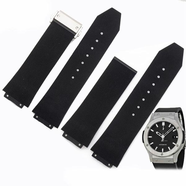 Accesorios de reloj 23mm 26mm 28mm hombres mujeres acero inoxidable cierre de despliegue negro buceo silicona goma correa de reloj para HUB 209z