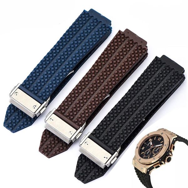 Accessoires de montre 25mm 19mm hommes remplacent le bracelet de montre boucle déployante en acier inoxydable marron blanc bleu bracelet en caoutchouc de silicone de plongée2562