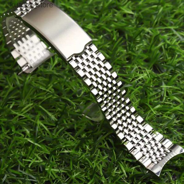 Bracelet de montre en acier inoxydable, accessoires de montre, perle de riz, 18mm, 19mm, 20mm, pour Omega Seamaster, extrémité incurvée