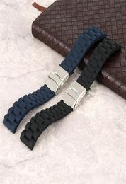 Regarder Accessoire BlackBlue Silicone Band 182022224MM Montres en caoutchouc STRAP DIVER Waterpfoof Bracelet Bracelet Barres à ressort9363037