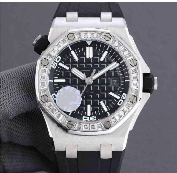 Reloj Movimiento automático Correa de goma Serie 42 mm Caja de acero fino Octagonal Tough Guy Anillo de diamante Reloj de pulsera mecánico para hombre
