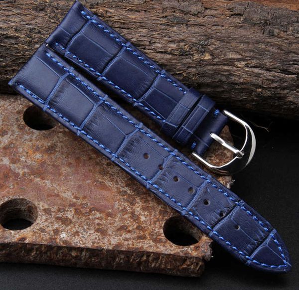 Bracelet De Montre 12mm 14mm 16mm 18mm 20mm 22mm Hommes Femmes Bleu Foncé 100% Véritable Crocodile Grain En Cuir Montre Bracelet Bande Bracelets H0915