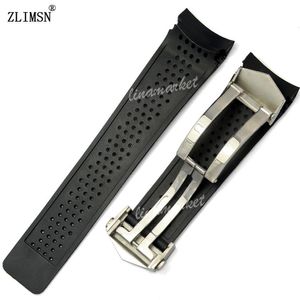 Correa de reloj ZLIMSN Sport Watch Bands 22mm 24mm Correas de reloj Buceo negro Agujeros de goma de silicona Correa de reloj Black Golden Watchban2853