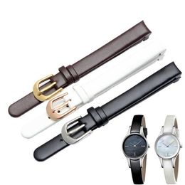 Bandes de montre 10 mm en cuir de sangle incurvé noir et blanc adapté à CK ES K43231 K43232 K43236 Accessoires pour femmes Q240430