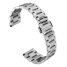 Bekijk banden 14/16/18/20/22/20/26 mm roestvrijstalen riem polsbands zilveren kleur metalen horlogeband met vouwende gesp voor mannen vrouwen