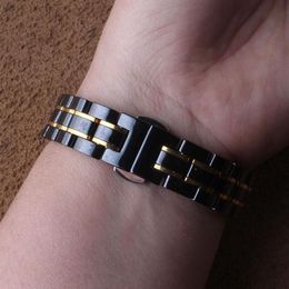 Bracelets de montre 14mm 15mm 16mm 17mm 18mm 19mm 20mm bracelets de montre bracelets en céramique noire avec accessoires de couleur or pour hommes femmes poignetwa286y
