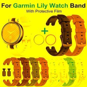 Correa de reloj de silicona de 14mm para Garmin Lily Band Correa pulsera con correas de película protectora de vidrio templado suave Hele22