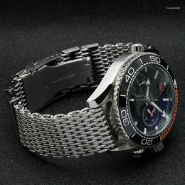 Bracelets de montre 18/20/22mm maille de requin en acier pour Omega 007 hippocampe luxe bande milanaise tissage solide double boucle sangle hommes accessoires