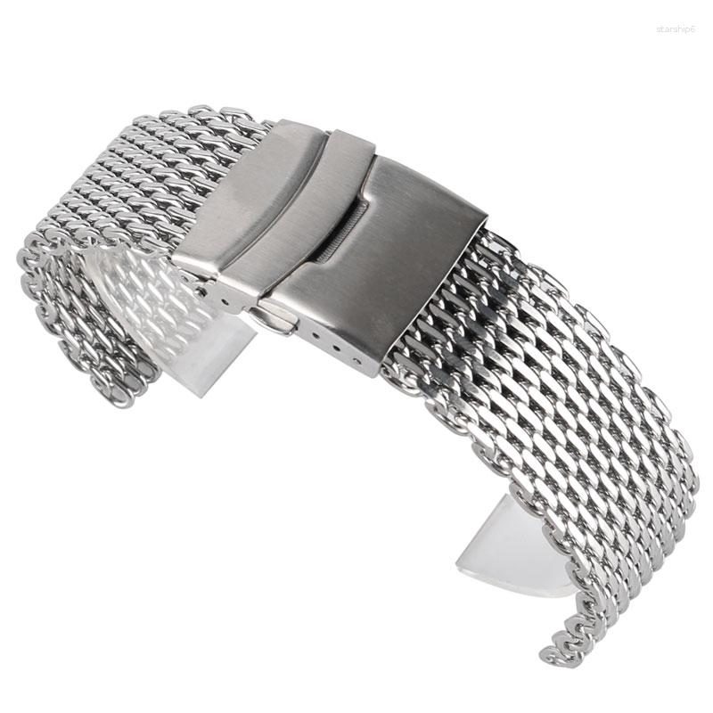 Bekijk bands 18/20/22 mm Watchband luxe coole horloges mesh roestvrijstalen armband zilveren polshorloge bandband vervanging 2 veerbars
