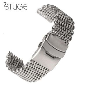 Bracelets de montres 18202224mm Acier Dive Shark Mesh pour Bracelet Milanais Bracelet Tissage Double Snap 230426