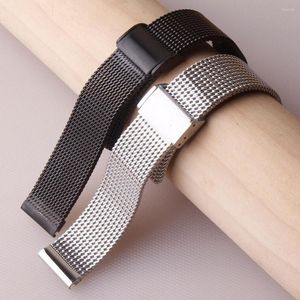 Watchbanden 18 mm 19 mm 20 mm 21 mm 22 mm Universal Mens Band Quick Release Watchbands Mesh Roestvrij stalen riem Polstand Bracelet Black