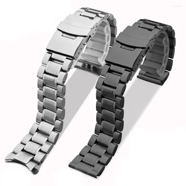 Bracelets de montre 18mm 20mm 22mm 24mm argent noir bracelet de montre en acier inoxydable interface incurvée bracelet papillon