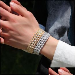 Bekijkbanden 18 mm brede straatpunk Tide Band Bracelet Micro verharde kubieke zirkonia bling fl diamant ijs uit Gold Sier Link Chain Drop Dhzmk