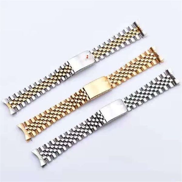 Bandas de reloj 19 20 21 mm Dos tonos Hueco Extremo curvado Sólido Enlaces de tornillo Banda de reemplazo Estilo antiguo VINTAGE Jubileo Pulsera para Dateju268a