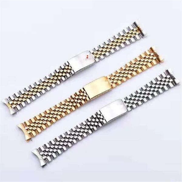 Bandas de reloj 19 20 21 mm Dos tonos Hueco Extremo curvado Sólido Enlaces de tornillo Banda de reemplazo Estilo antiguo VINTAGE Jubileo Pulsera para Dateju282c