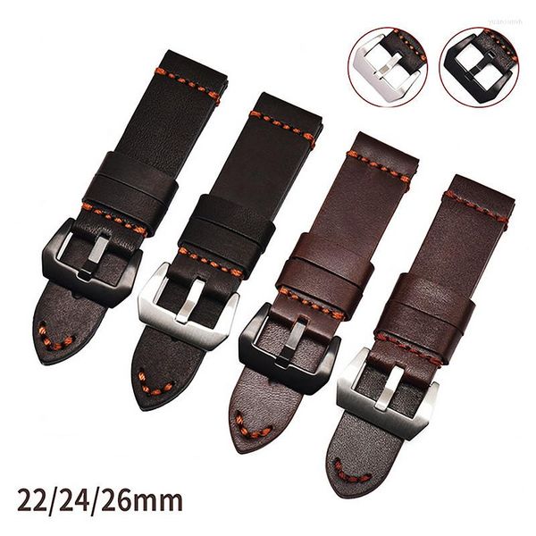 Bracelets de montre 1 pièces bracelets en cuir de vache véritable Crazy Horse 22MM 24MM 26MM couleur café noir-WSC001