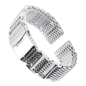 Bracelets de montre 20/22/24mm HQ Shark Mesh Silver Bracelet de montre en acier inoxydable Bracelet de remplacement pour hommes Fermoir pliant avec bracelet de montre de sécurité 230616